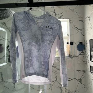 Huk Blue and White Fish Scale Fishing Tee